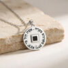 Sterling silver Nano Bible Eshet Chayil Necklace, Hebrew Woman of Valor pendant with nano Bible chip, resting on a stone block