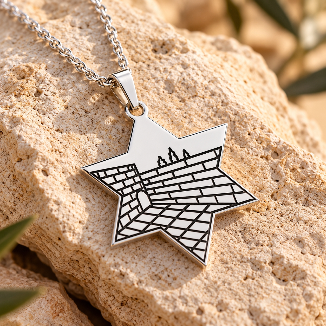 Star of David Western Wall Necklace, Kotel Pendant with Custom Back Engraving Star of David Western Wall Necklace, Kotel Pendant with Custom Back Engraving