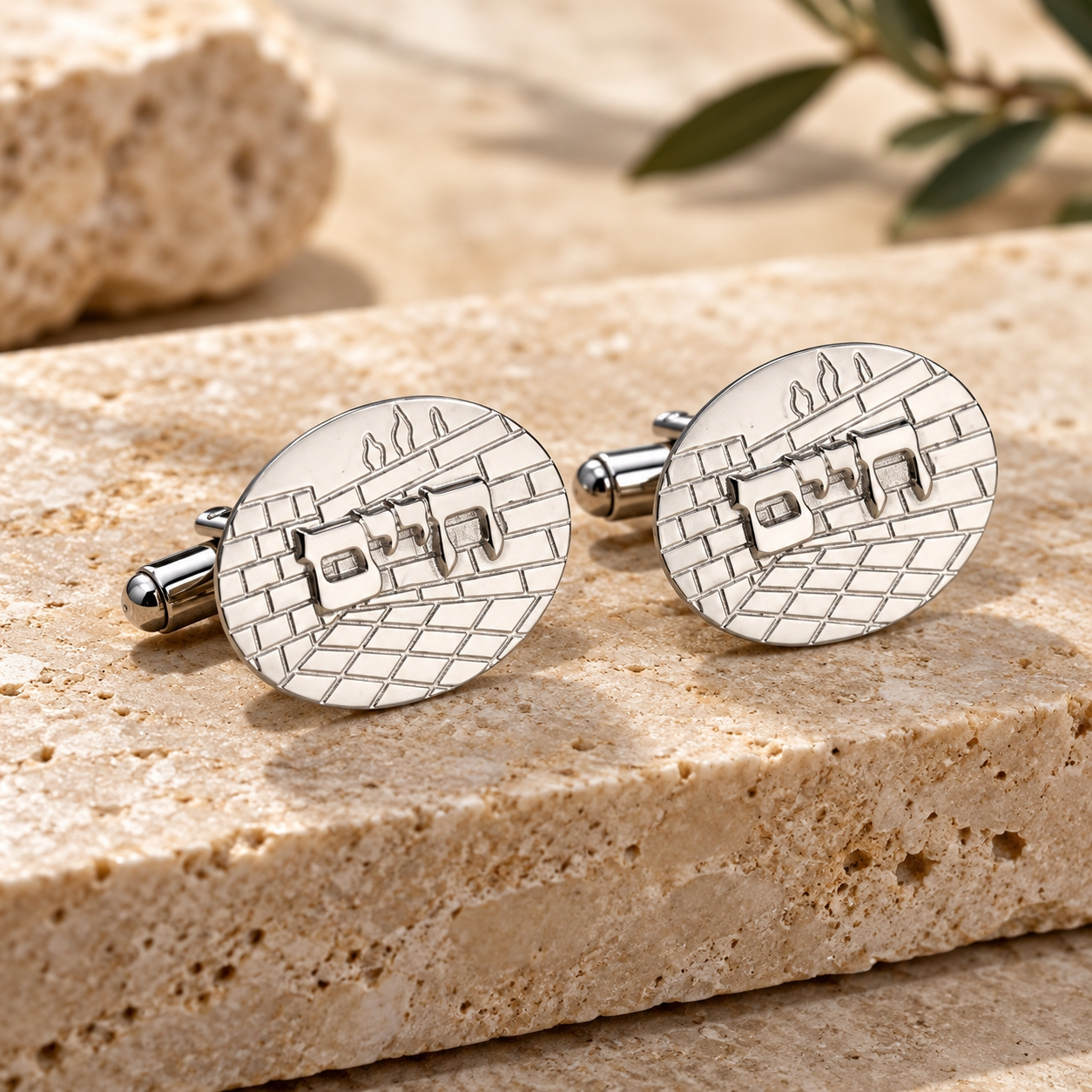 Personalized Sterling Silver Cufflinks, Western Wall Jerusalem Design, Hebrew or English Name Personalized Sterling Silver Cufflinks, Western Wall Jerusalem Design, Hebrew or English Name