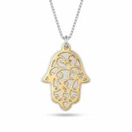 Two-Tone Hamsa Pendant Necklace — Sterling Silver & Gold Plated Judaica