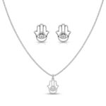 Hamsa Necklace and Earrings Set — Sterling Silver Evil Eye Protection Jewelry
