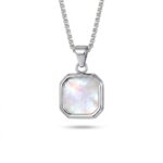 Custom Engraved White Stone Necklace — Stainless Steel Curb Chain, Gift from Israel