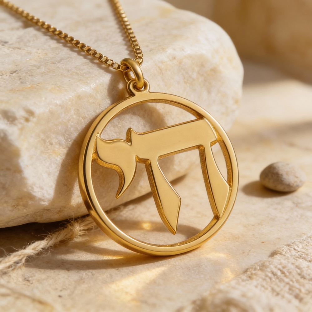 14K Gold Chai Pendant Necklace — Solid Gold Hebrew Symbol of Life Judaica 14K Gold Chai Pendant Necklace — Solid Gold Hebrew Symbol of Life Judaica