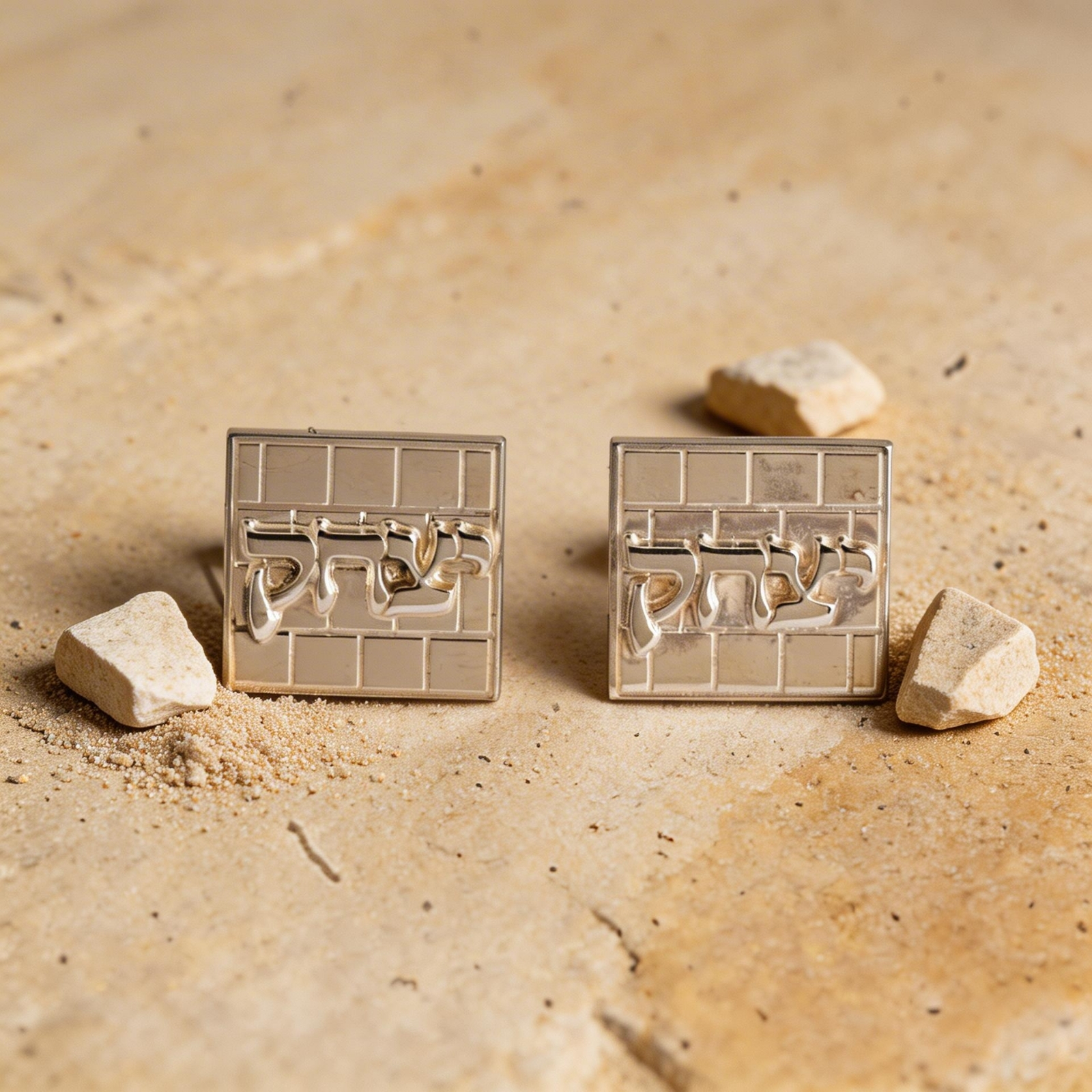 Personalized Hebrew Name Cufflinks, Sterling Silver Kotel Design, Silver or Gold Name Personalized Hebrew Name Cufflinks, Sterling Silver Kotel Design, Silver or Gold Name