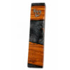 Style 7 handmade olive wood mezuzah case with gray epoxy and silver Shin, angled view on white background