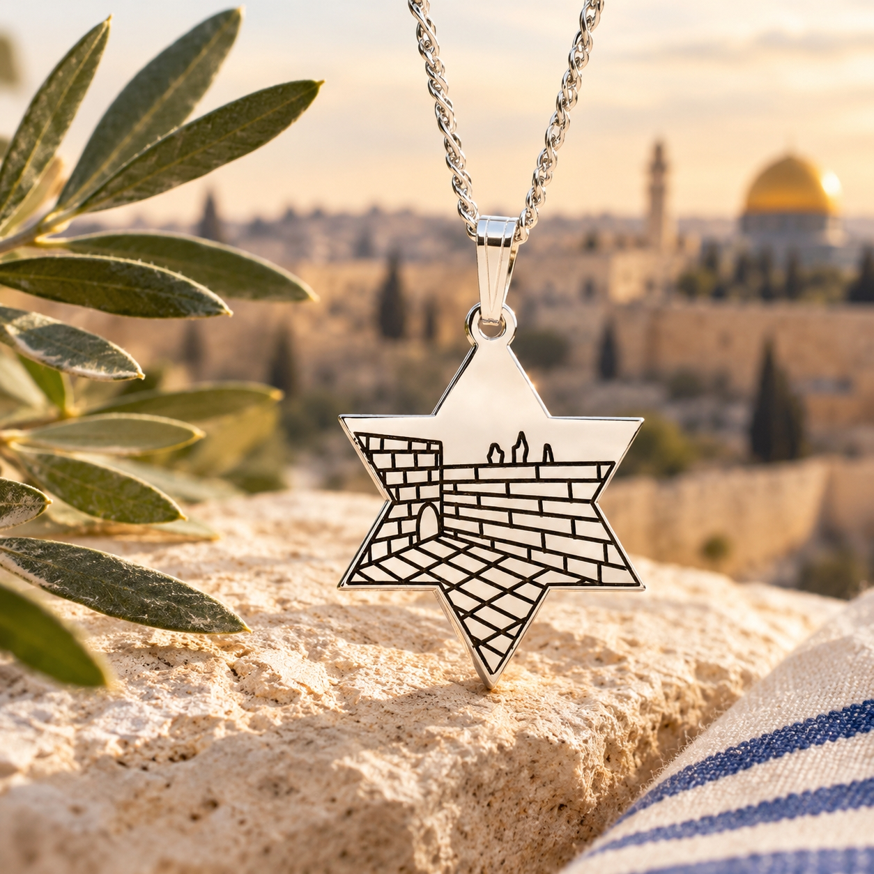 Star of David Western Wall Necklace, Kotel Pendant with Custom Back Engraving Star of David Western Wall Necklace, Kotel Pendant with Custom Back Engraving
