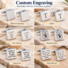 Collage of custom engraved cufflinks on stone with initials, Hebrew text and the Jerusalem emblem