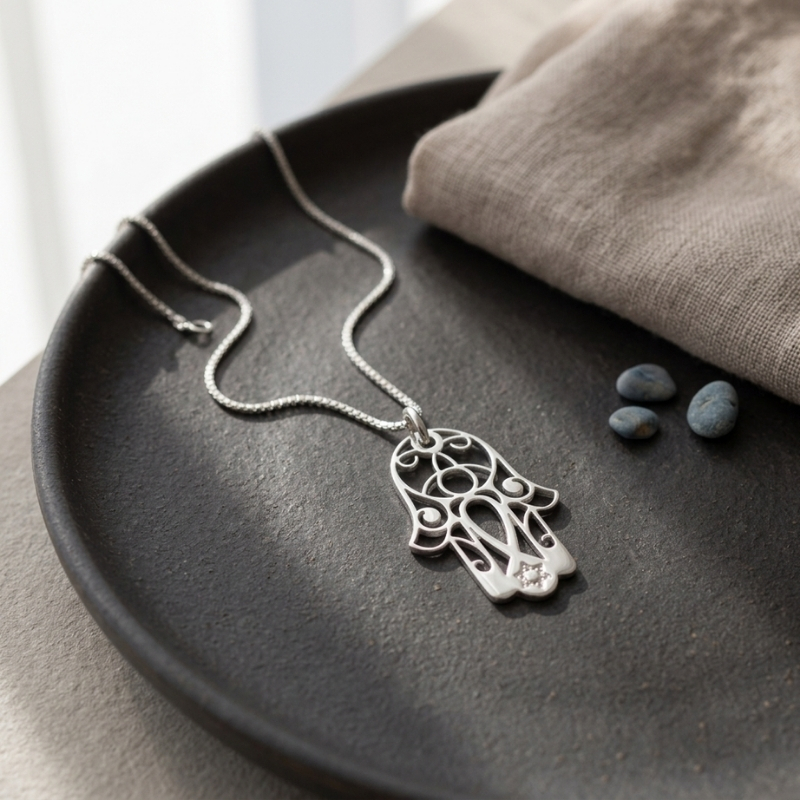 Hamsa Star of David Necklace — Sterling Silver Jewish Amulet Hamsa Star of David Necklace — Sterling Silver Jewish Amulet
