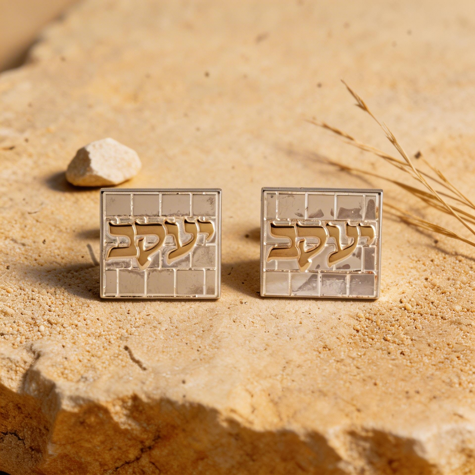 Personalized Hebrew Name Cufflinks, Sterling Silver Kotel Design, Silver or Gold Name Personalized Hebrew Name Cufflinks, Sterling Silver Kotel Design, Silver or Gold Name