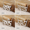 Custom Hebrew Name Necklace Models 1 to 4 photographed on wood, sterling silver Hebrew name pendants side by side