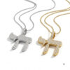 14K yellow gold and white gold pavé diamond Chai necklace necklaces side by side