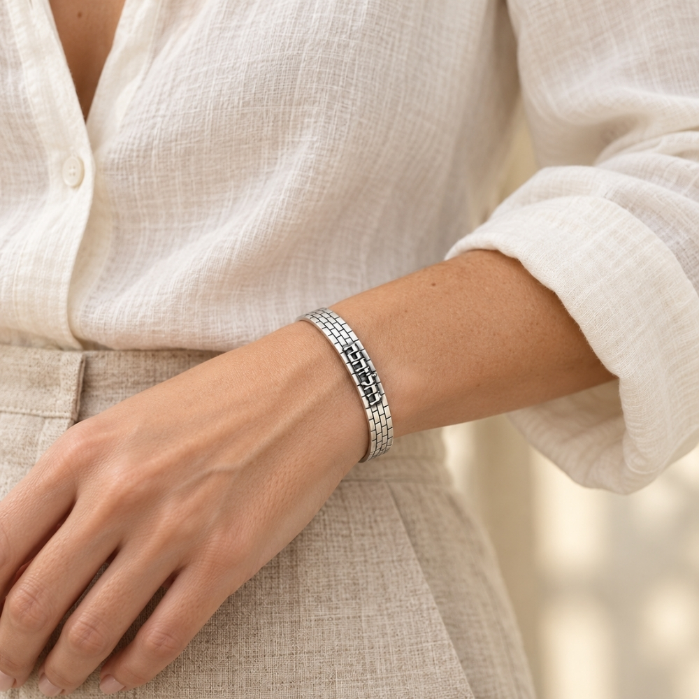 Sterling Silver Jerusalem Wall Cuff Bracelet, Personalized Engraved Judaica Sterling Silver Jerusalem Wall Cuff Bracelet, Personalized Engraved Judaica