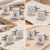 Personalized engraved cufflinks in different Hebrew and emblem designs arranged on stone
