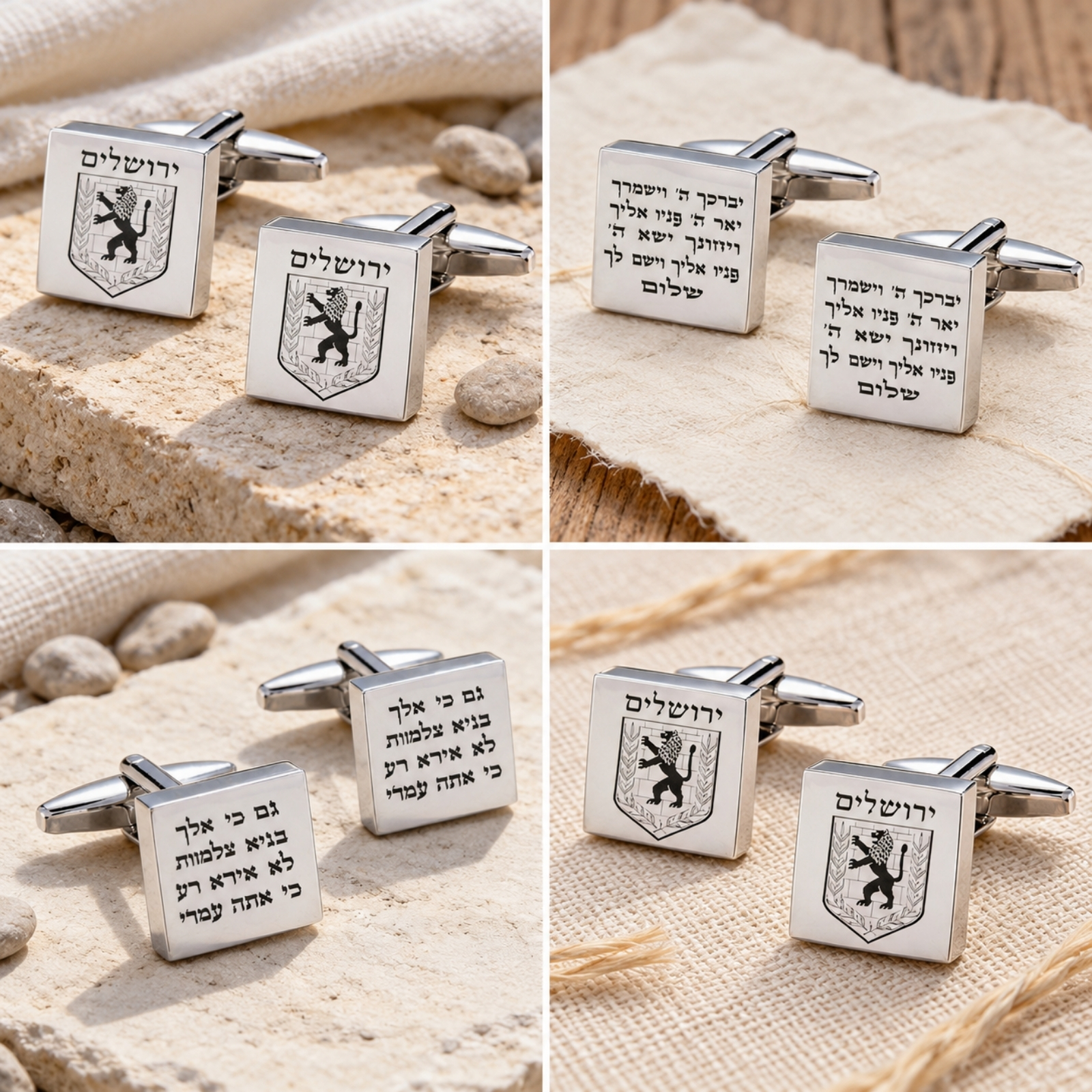 Engraved Cufflinks Sterling Silver, Custom Hebrew or English Text, Square 15mm, Jerusalem Emblem Engraved Cufflinks Sterling Silver, Custom Hebrew or English Text, Square 15mm, Jerusalem Emblem