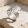 925 sterling silver Woman of Valor ring with Hebrew engraving inside and out, on a stone block