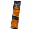 Style 9 handmade olive wood mezuzah case with gray epoxy top and wide olive wood grain, angled view on white background