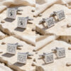 Sterling silver engraved cufflinks with Hebrew lettering and Jerusalem emblem designs on stone