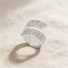 Sterling silver Eshet Chayil wrap ring engraved with Hebrew Proverbs 31 text on travertine