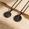 Black stainless steel compass necklace engraved