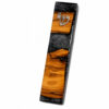 Style 10 handmade olive wood mezuzah case with gray epoxy and silver Shin, angled view on white background