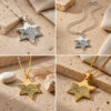 Silver and gold plated Western Wall Star of David necklaces styled on stone, collage of four close-up views