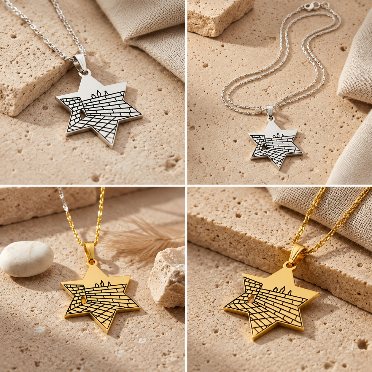 Star of David Western Wall Necklace, Kotel Pendant with Custom Back Engraving Star of David Western Wall Necklace, Kotel Pendant with Custom Back Engraving