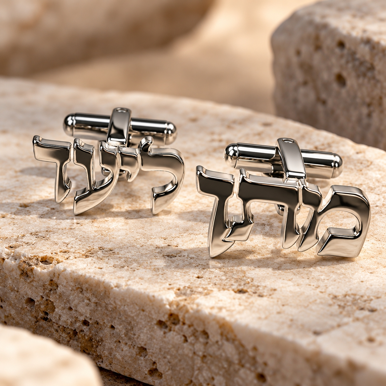 Custom Hebrew Name Cufflinks Sterling Silver, Cutout Letters with Toggle Clip, 22mm Custom Hebrew Name Cufflinks Sterling Silver, Cutout Letters with Toggle Clip, 22mm
