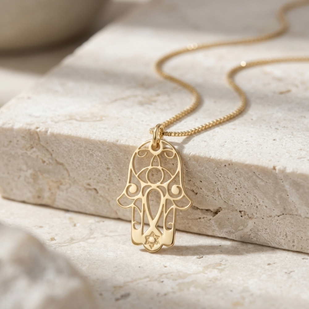 Hamsa Star of David Necklace, Sterling Silver Jewish Amulet Hamsa Star of David Necklace, Sterling Silver Jewish Amulet