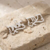 Two sterling silver Custom Hebrew Name Necklaces on natural stone, personalized Hebrew name pendants with heart accents