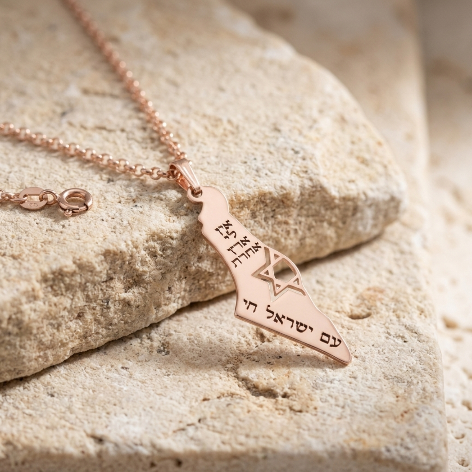 Israel Map Necklace with Star of David, Am Yisrael Chai Sterling Silver Pendant, 43mm Israel Map Necklace with Star of David, Am Yisrael Chai Sterling Silver Pendant, 43mm