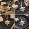 Silver and gold Magen David pendants with Western Wall engraving on dark stone, collage of four views