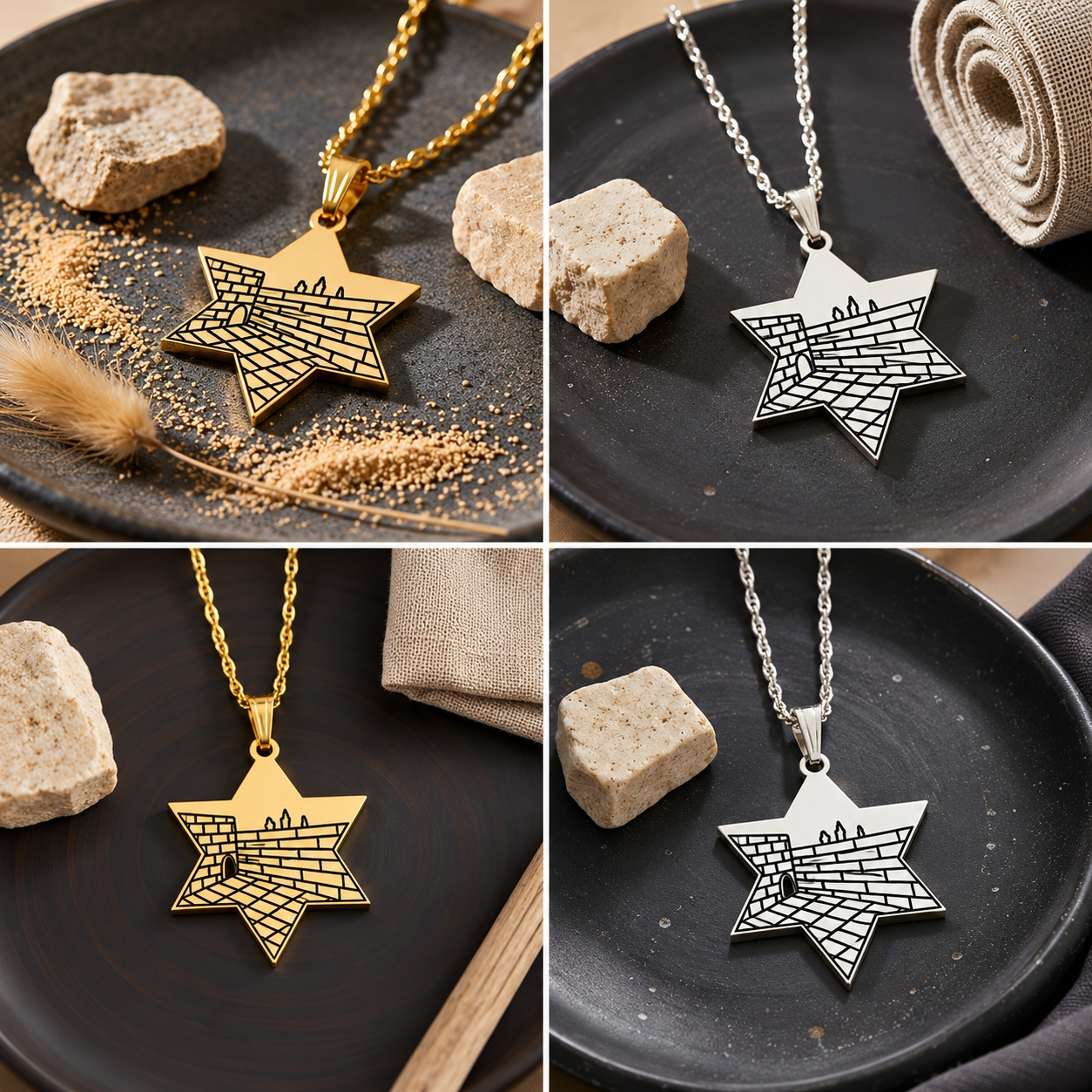Star of David Western Wall Necklace, Kotel Pendant with Custom Back Engraving Star of David Western Wall Necklace, Kotel Pendant with Custom Back Engraving
