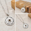 Sterling silver Nano Bible Eshet Chayil Necklace on a figaro chain, shown from several angles, Hebrew Woman of Valor pendant