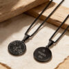 Black stainless steel compass necklace engraved