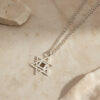 Close-up of the silver Star of David pendant with Nano Bible chip