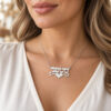 925 sterling silver Hebrew name necklace with heart worn by a woman