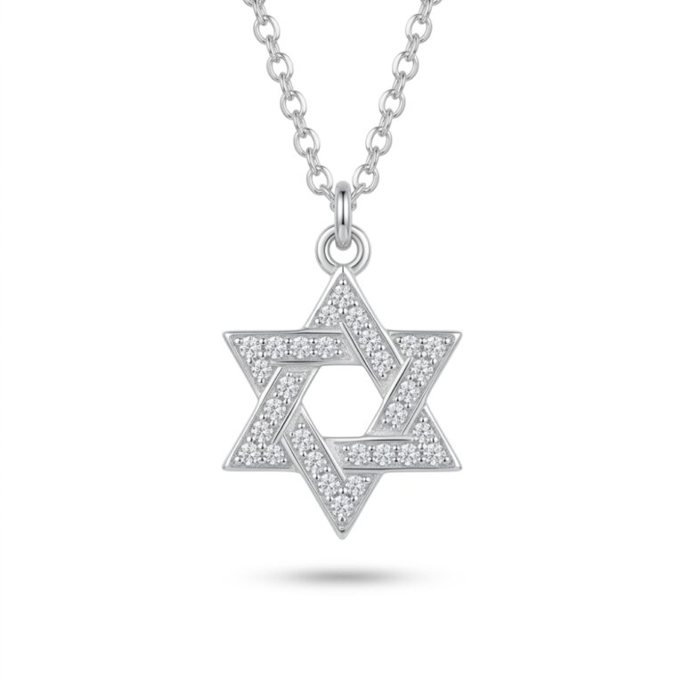 Zircon Pave Star of David Necklace — Sterling Silver Jewish Jewelry