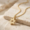 Close-up of a 24K gold plated interlocking Magen David pendant, handmade in Israel