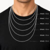 Chain length guide on a model showing how each necklace length from 14 to 24 inches sits on the neck