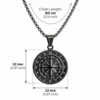 Black compass pendant dimensions: 22 x 22 mm (0.87 in), on a 60 cm (23.6 in) chain