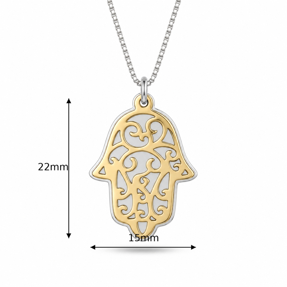 Two-Tone Hamsa Pendant Necklace — Sterling Silver & Gold Plated Judaica Two-Tone Hamsa Pendant Necklace — Sterling Silver & Gold Plated Judaica