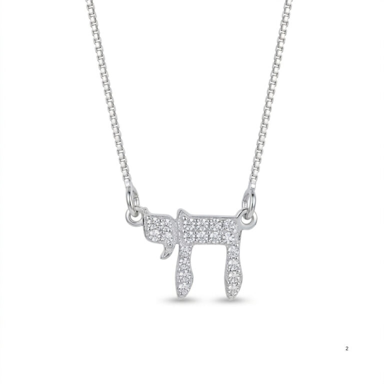 Mini Hebrew Chai Necklace with Zirconia — Sterling Silver Judaica