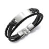 Black braided leather bracelet with a silver stainless steel nameplate, ready for Hebrew or English name engraving