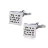 Sterling silver engraved cufflinks with a Hebrew blessing, angled view on a white background