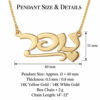 14K gold Hebrew name necklace details: pendant about 11 x 40 mm, 0.5, 0.8 mm thick, box chain 14, 22 inch
