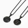 Black stainless steel compass necklace: compass front and engraved back reading