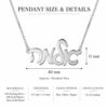 925 sterling silver custom Hebrew script name necklace details: about 40 x 11 mm, materials, thickness, chain options and lengths