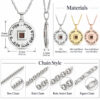 Nano Bible Eshet Chayil Necklace size chart 23 mm x 23 mm, 1.2 mm thick, in sterling silver, 24K gold plated and rose gold plated, with box, rolo and figaro chain styles