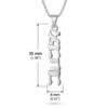 Custom Hebrew Name Necklace size chart showing the vertical Hebrew name pendant reading Ahava (אהבה), Hebrew for love at 35 mm (1.38