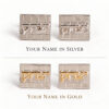 Comparison of the Kotel Hebrew name cufflinks with the name in sterling silver and with the name in 14K gold